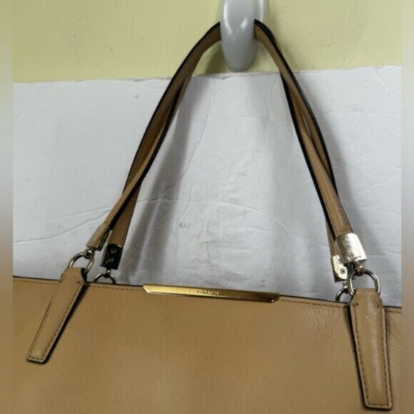 Coach Madison East West Saffiano Leather Tote Shoulder Bag Shopper Tan Neutral - Picture 5 of 15